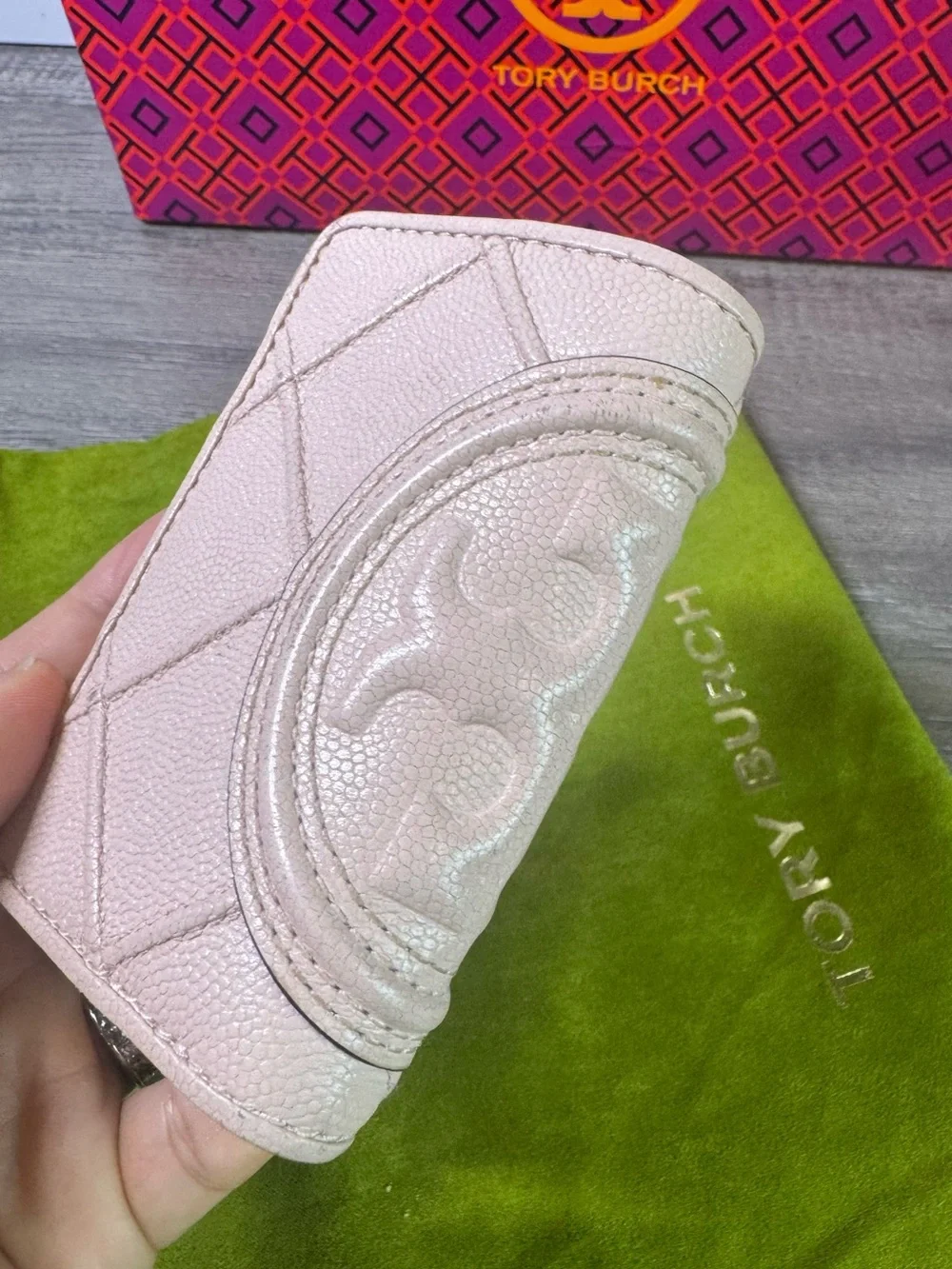 Tory Burch Blush Soft Polished Pebbled Grain Leather Fleming Wallet $198